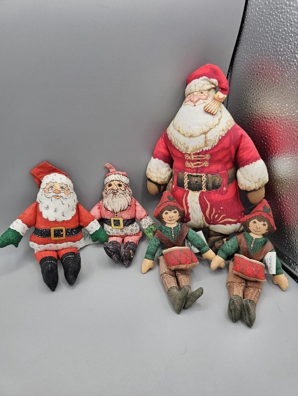 70s Hallmark Drummer Santa Plush Ornament Lot Toy Works Set Vintage Christmas